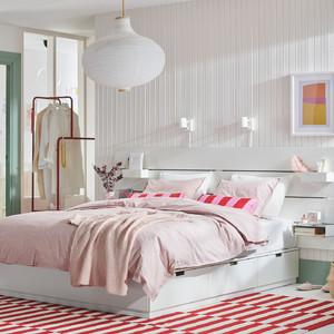 NORDLI Bed frame with storage and mattress, with headboard white/Valevåg medium firm, 160x200 cm