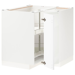 METOD Corner base cabinet with carousel, white/Voxtorp high-gloss/white, 88x88 cm