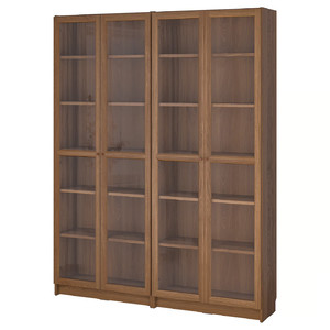 BILLY / OXBERG Bookcase comb w glass doors, brown walnut effect, 160x202 cm