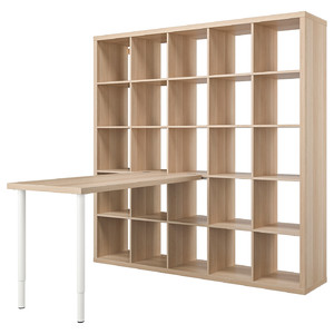 KALLAX / LAGKAPTEN Desk combination, white/white stained oak effect, 182x159x182 cm