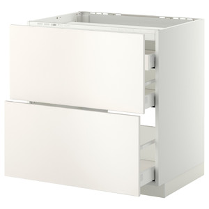 METOD / MAXIMERA Base cab f hob/2 fronts/3 drawers, white, Kungsbacka anthracite, 80x60 cm