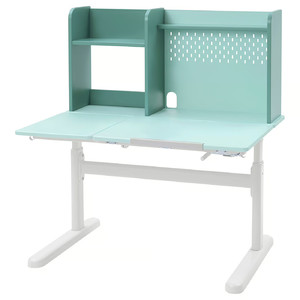 BERGLÄRKA Desk, turquoise/white tiltable, 100x70 cm