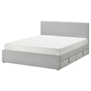 GLADSTAD Upholstered bed, 2 storage boxes, Kabusa light grey, 160x200 cm