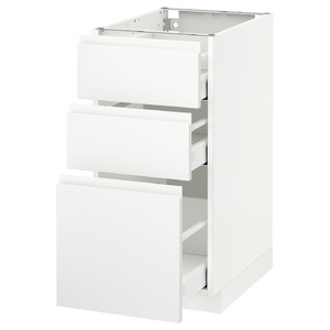 METOD / MAXIMERA Base cabinet with 3 drawers, white, Voxtorp matt white white, 40x60 cm
