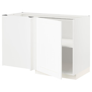 METOD Corner base cabinet with shelf, white Enköping/white wood effect, 128x68 cm