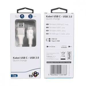 TB Cable USB 3.0-USB C 2m Quick Charge 3A, white