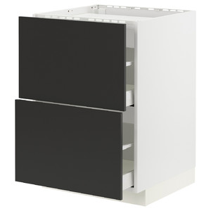 METOD / MAXIMERA Base cab f hob/2 fronts/2 drawers, white/Nickebo matt anthracite, 60x60 cm