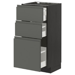 METOD / MAXIMERA Base cabinet with 3 drawers, black, Voxtorp dark grey, 40x37 cm