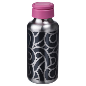 ENKELSPÅRIG Water bottle, stainless steel patterned/black pink, 0.5 l