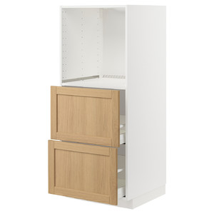 METOD / MAXIMERA High cabinet w 2 drawers for oven, white/Forsbacka oak, 60x60x140 cm