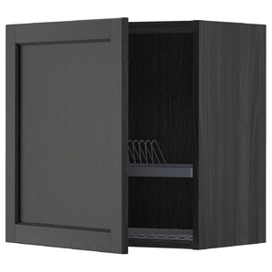 METOD Wall cabinet with dish drainer, black/Lerhyttan black stained, 60x60 cm