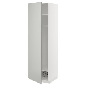 METOD High cabinet w shelves/wire basket, white/Havstorp light grey, 60x60x200 cm