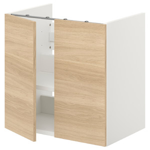 ENHET Bs cb f wb w shlf/doors, white, oak effect, 60x40x60 cm