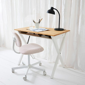 BOLLPOJKE / BLECKBERGET Desk and chair, white/orange-brown