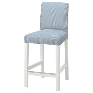 BERGMUND Bar stool with backrest, white, Rommele dark blue/white, 62 cm