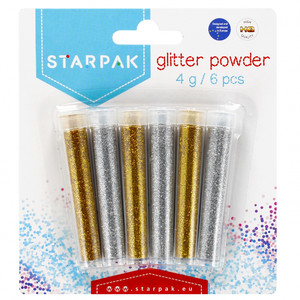 Glitter Powder 6 x 4g, gold & silver