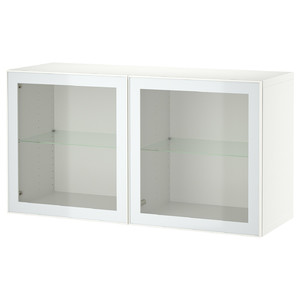 BESTÅ Wall-mounted cabinet combination, white Glassvik/white/light green clear glass, 120x42x64 cm
