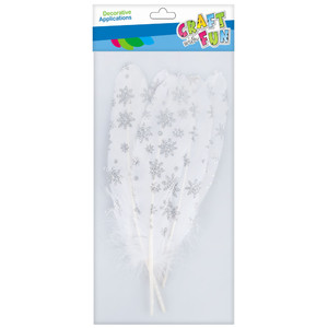 Craft Christmas Decorative Feathers, white/stars, 17-22cm