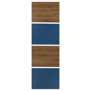 MEHAMN 4 panels for sliding door frame, walnut effect/blue, 75x236 cm