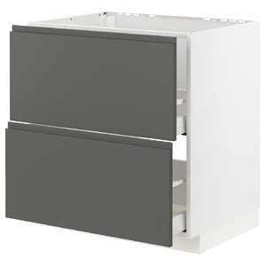 METOD / MAXIMERA Base cab f sink+2 fronts/2 drawers, white/Voxtorp dark grey, 80x60 cm