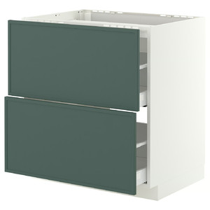 METOD/MAXIMERA Base cab f hob/2 fronts/2 drawers, white/Aspudden dark grey-green, 80x60 cm