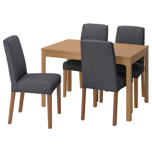 EKEDALEN / BERGMUND Table and 4 chairs, oak, Gunnared medium grey, 120/180 cm