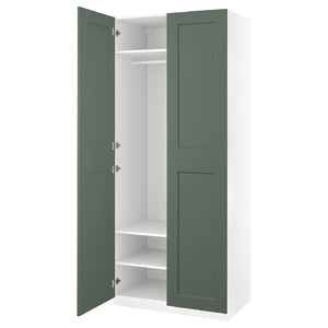 PAX / GRIMO Wardrobe combination, white/grey-green, 100x60x236 cm