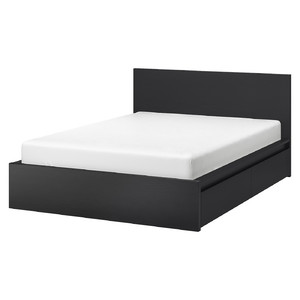 MALM Bed frame, high, w 2 storage boxes, black-brown, 140x200 cm