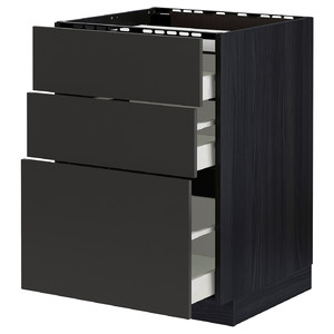 METOD / MAXIMERA Base cab f hob/3 fronts/3 drawers, black/Nickebo matt anthracite, 60x60 cm