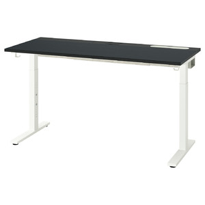 MITTZON Desk, black stained ash veneer/black white, 140x60 cm