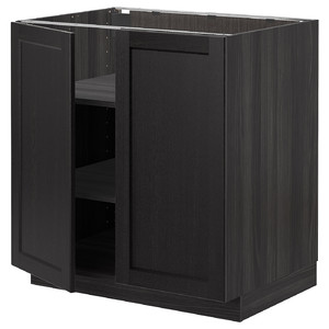 METOD Base cabinet with shelves/2 doors, black/Lerhyttan black stained, 80x60 cm