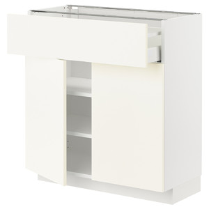 METOD / MAXIMERA Base cabinet with drawer/2 doors, white/Vallstena white, 80x37 cm