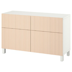 BESTÅ Storage combination w doors/drawers, white/Björköviken/Stubbarp birch veneer, 120x42x74 cm