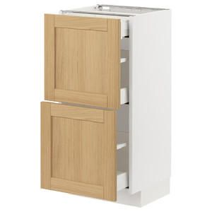 METOD / MAXIMERA Base cab with 2 fronts/3 drawers, white/Forsbacka oak, 40x37 cm