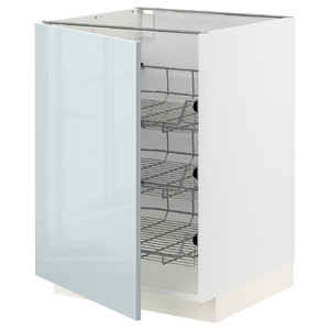METOD Base cabinet with wire baskets, white/Kallarp light grey-blue, 60x60 cm