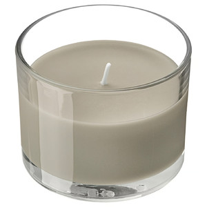 LOTSFÅGEL Scented candle in glass, Sandalwood & patchouli brown, 20 hr