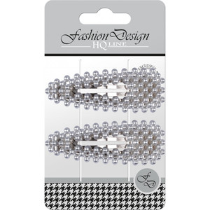 Fashion Design Hair Snap Clip, silver pearl, 2pcs
