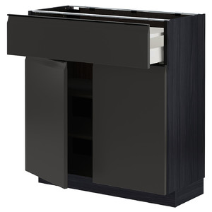 METOD / MAXIMERA Base cabinet with drawer/2 doors, black/Upplöv matt anthracite, 80x37 cm
