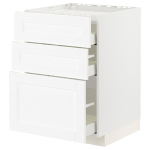 METOD / MAXIMERA Base cab f hob/3 fronts/3 drawers, white Enköping/white wood effect, 60x60 cm