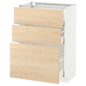 METOD / MAXIMERA Base cabinet with 3 drawers, white, Askersund light ash effect, 60x37 cm