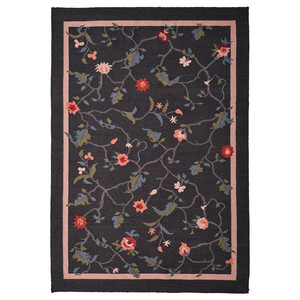 KLOCKBUSKE Rug, flatwoven, dark grey/flower, 160x230 cm