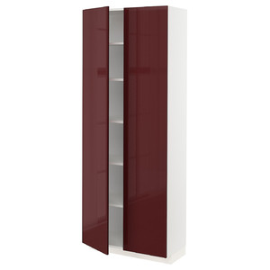 METOD High cabinet with shelves, white Kallarp/high-gloss dark red-brown, 80x37x200 cm