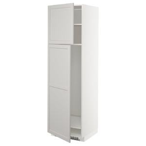 METOD High cabinet for fridge w 2 doors, white/Lerhyttan light grey, 60x60x200 cm