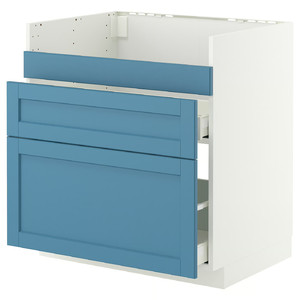 METOD / MAXIMERA Base cb f HAVSEN snk/3 frnts/2 drws, white/Lerhyttan blue, 80x60 cm