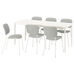 VIHALS / VIHALS Table and 6 chairs, white/white Tibbleby beige-grey, 120/180x74 cm