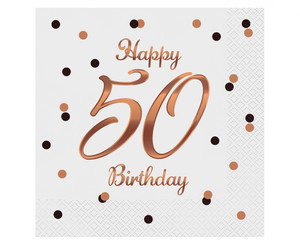 Napkins Happy 50 Birthday 33x33cm, 20pcs, rose-gold