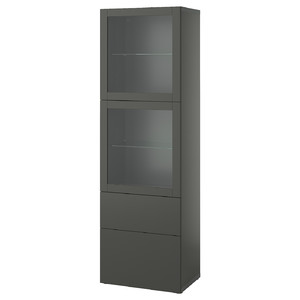 BESTÅ Storage combination w glass doors, dark grey Lappviken/Sindvik dark grey, 60x42x193 cm