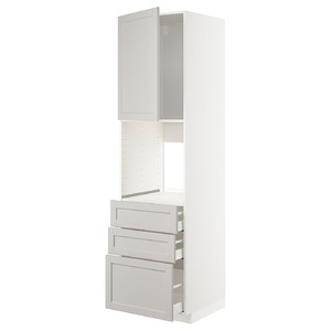 METOD / MAXIMERA High cab f oven w door/3 drawers, white/Lerhyttan light grey, 60x60x220 cm