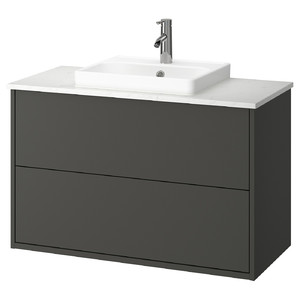 HAVBÄCK / ORRSJÖN Wash-stnd w drawers/wash-basin/tap, dark grey/white marble effect, 102x49x71 cm