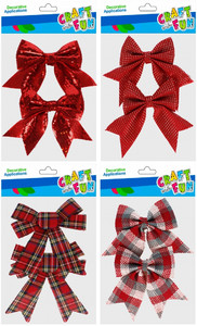 Craft Christmas Decoration Bow 2pcs, 1 set, assorted